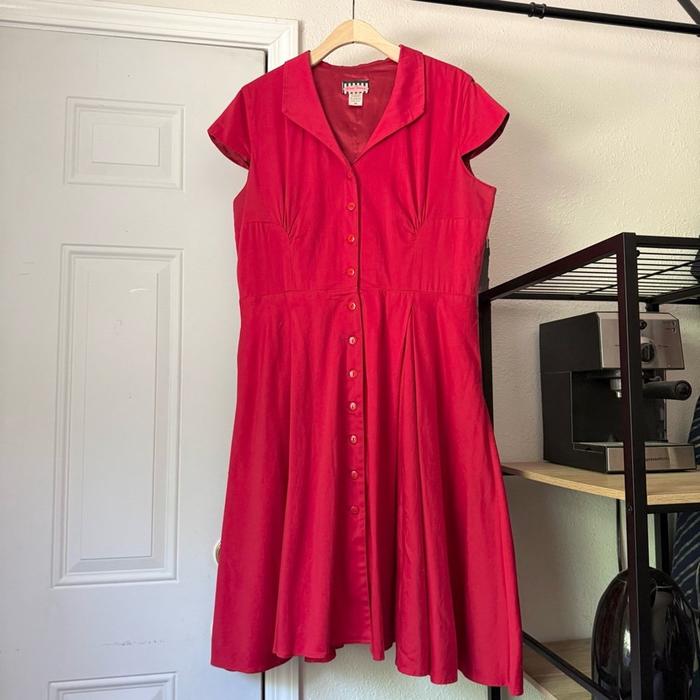 PUG 2X Red Button-Front Fit & Flare Dress